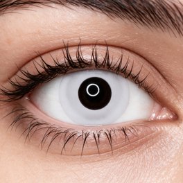 Lente de contacto para Halloween #1: Blanco opaco con pupila negra grande